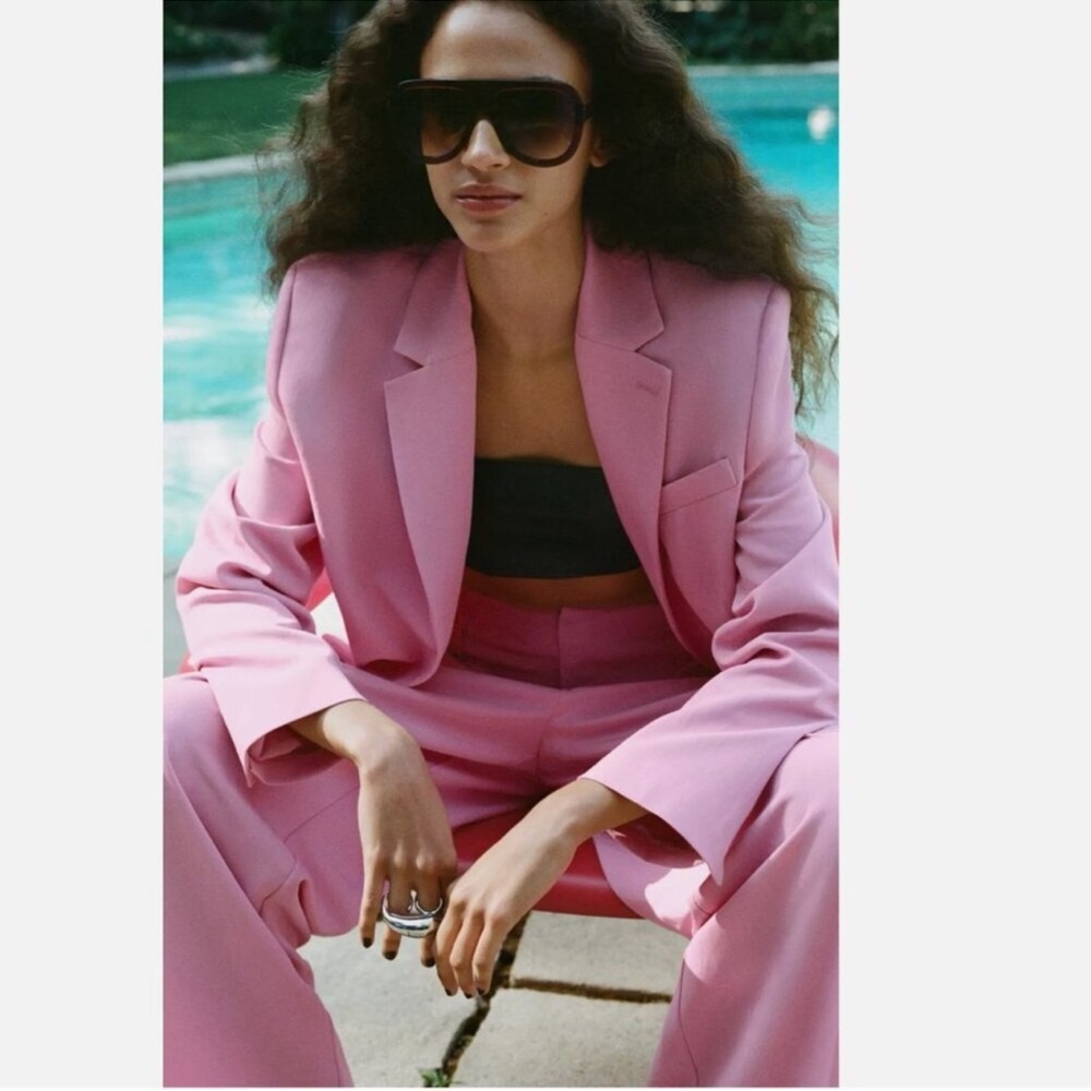 ZARA WOMEN STRAIGHT CUT BLAZER LIGHT PINK Size M NEW WITH TAG!